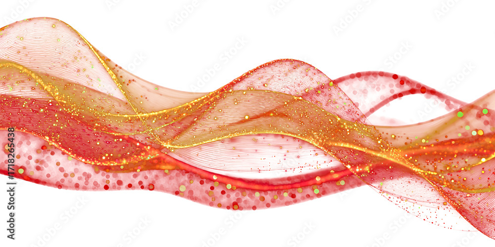 Poster gold and red glowing abstract waves on a transparent background. new year's mood. sparkling light ef
