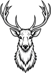 Detailed deer head with large antlers, wild forest animal portrait
