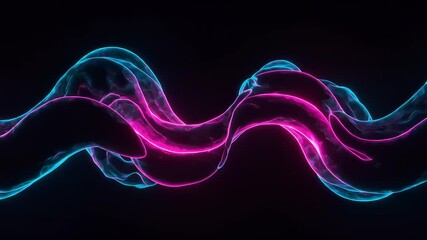 Abstract glowing neon waveform in pink and blue, a dynamic visualization of sound, energy, or artificial intelligence data streams on a black background - Powered by Adobe