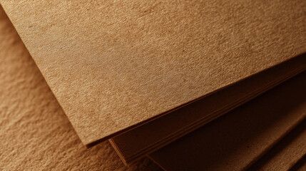 Stack of brown kraft paper sheets with natural rough surface, recycled cardboard background