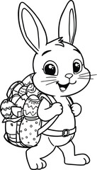 Easter bunny holding basket full of eggs, cute spring holiday animal