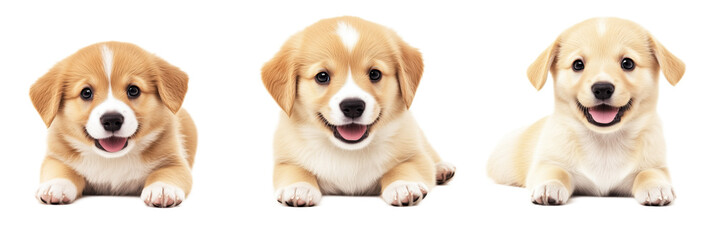 Obraz premium adorable corgi puppies posing together with playful expressions and fluffy fur, isolated object