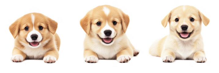 adorable corgi puppies posing together with playful expressions and fluffy fur, isolated object