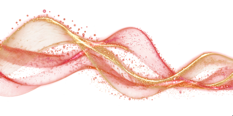 Gold and red glowing abstract waves on a transparent background. New Year's mood. Sparkling light effects. Elegant festive style.
