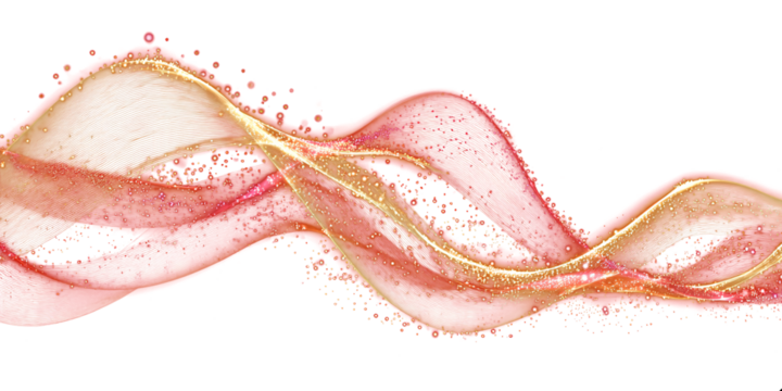 Gold and red glowing abstract waves on a transparent background. New Year's mood. Sparkling light effects. Elegant festive style.