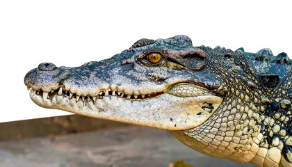 Obraz premium Close-up of a reptile's head, showcasing textured skin and sharp teeth