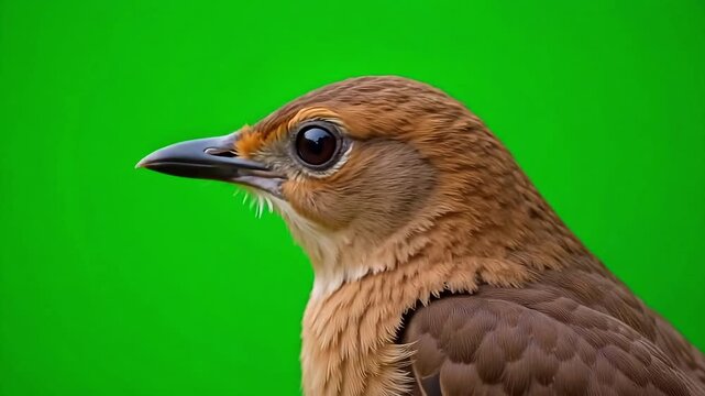 Watch a Rufous Hornero bird looking alert against a vibrant green backdrop in this captivating wildlife video footage, perfect for nature documentaries