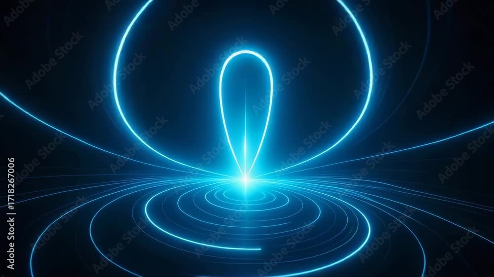 Poster a mesmerizing blue light burst radiating from a central point, creating intricate wave patterns in a