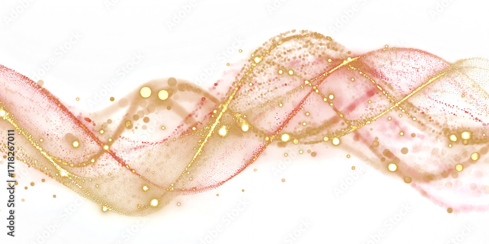 Poster gold and red glowing abstract waves on a transparent background. new year's mood. sparkling light ef