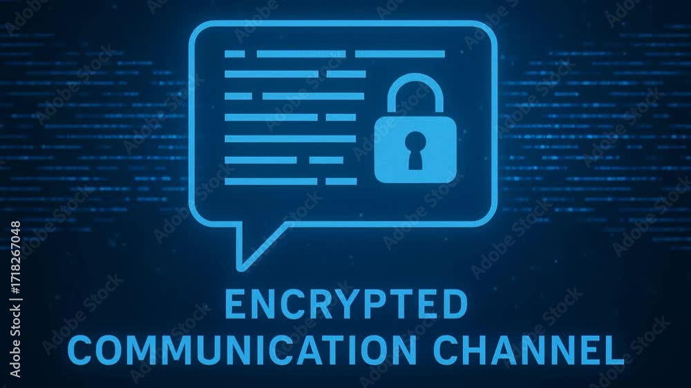 Poster a visual representation of an encrypted communication channel, showcasing data protection and secure