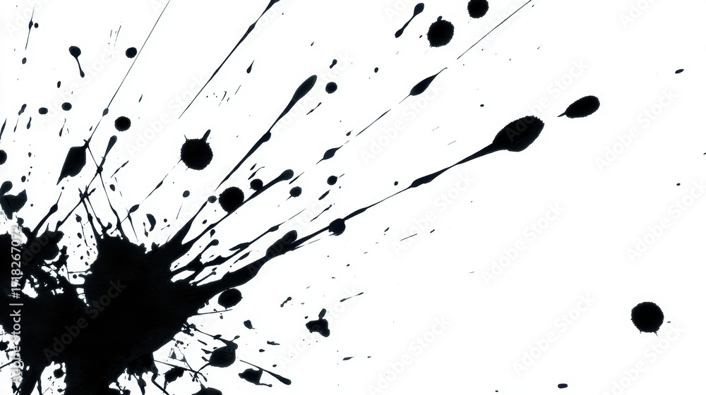 Aufkleber abstract black ink splatter on white background, creating a dynamic visual effect for creative proje