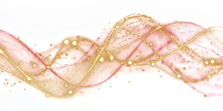 Gold and red glowing abstract waves on a transparent background. New Year's mood. Sparkling light effects. Elegant festive style.