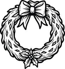 Beautiful Christmas wreath with ribbon bow, decorative festive holiday symbol