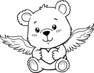 Adorable bear with angel wings, cute cartoon holiday character