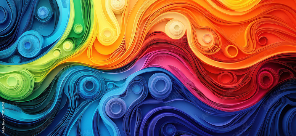 Poster colorful abstract wave patterns with vibrant swirls and fluid shapes, copy space for text, high reso