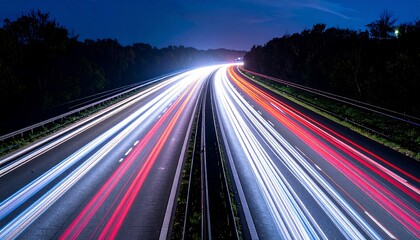 Night highway with light trails