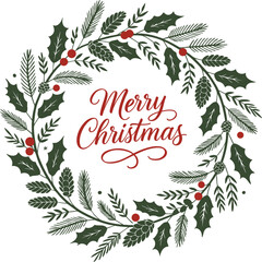 Christmas winter wreath with Merry Christmas lettering