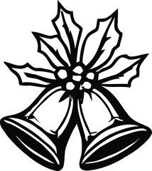 Christmas jingle bells with holly leaves, decorative festive holiday design