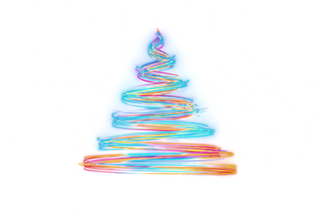 Futuristic neon Christmas tree made of glowing lines on a transparent background. Abstract digital style. Unusual New Year's tree.