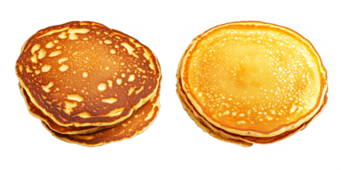 Delicious golden pancakes stacked high with perfect texture and color, isolated object