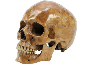 Obraz premium Realistic human skull model showcasing detailed anatomy and natural finish, for design template