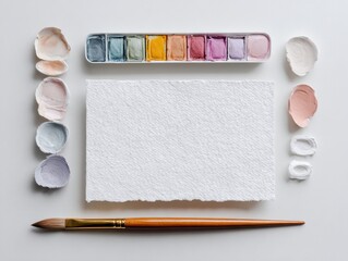 Watercolor Painting Supplies: Blank Paper, Paint Palette, Brush