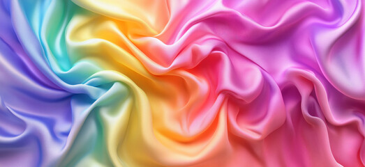 Obraz premium Colorful silk fabric texture with vibrant rainbow hues and smooth draping, clean background photo