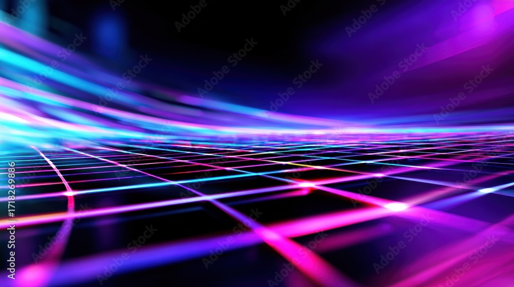 Aufkleber vibrant abstract light trails create a dynamic background of colorful waves over a grid surface