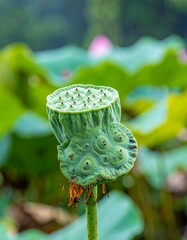 Close-up of a lotus seed pod