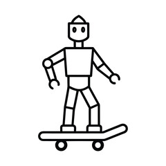 robot on skateboard outline drawing white background