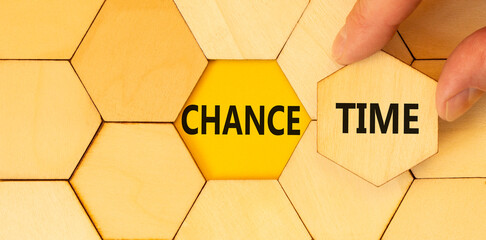 Chance time symbol. Concept word Chance time on beautiful wooden puzzles. Businessman's hand....
