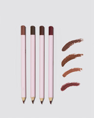 Lip liner set with product color swatches on grey background 