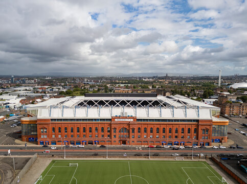 An aerial view of Ibrox Stadium, home of Glasgow Rangers FC in Strathclyde, Scotland