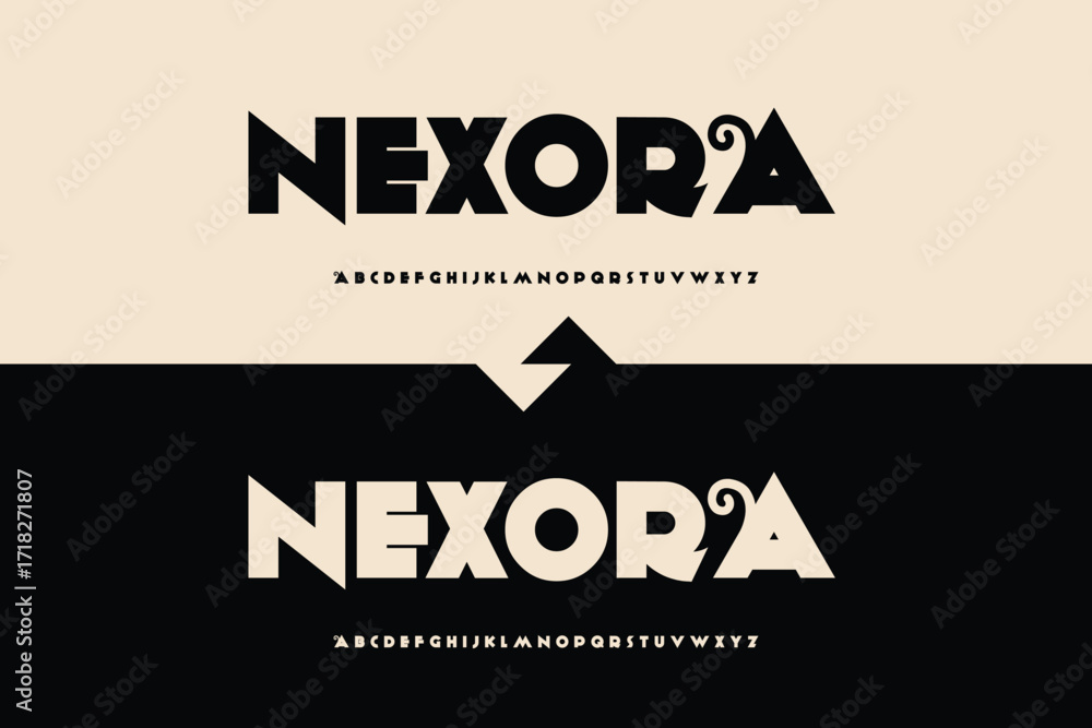Poster bold nexora font design with decorative elements in two color schemes
