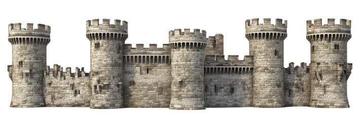 detailed medieval stone castle with towers and battlements for architectural design, detailed object