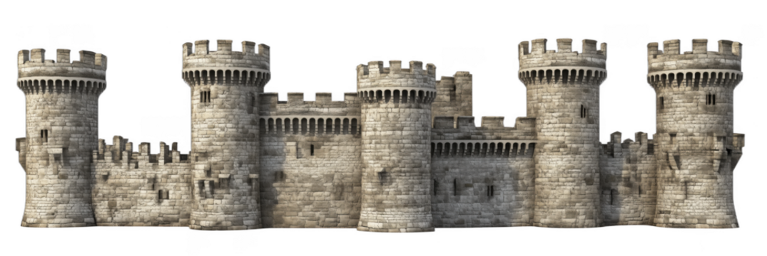 detailed medieval stone castle with towers and battlements for architectural design, detailed object