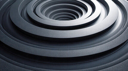 Close-up of concentric metallic rings forming an abstract spiral pattern with smooth texture and subtle lighting creating a futuristic design effect