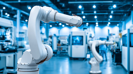 Industrial robotic arms in a modern manufacturing facility