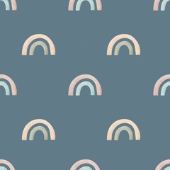 seamless pattern with cartoon rainbows. colorful illustration for kids. hand drawing, flat style. baby design for fabric, print, textile, wrapper