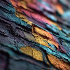 Vibrant abstract textured surface with layers of colorful teal, gold, and pink paint.