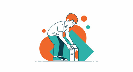 Young Boy With Milk Carton In Modern Illustration Style And Minimalist Design