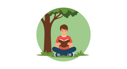 Young Adult Reading Underneath a Tree for Educational and Recreational Purposes