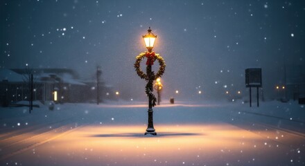 Quiet Winter Evening with Falling Snowflakes
