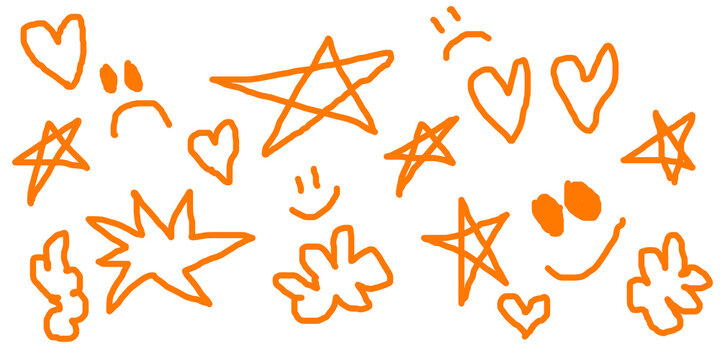 orange doodles smile and star shiny scrapbook stickers transparent png