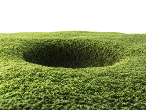 PNG of A striking circular void surrounded by vibrant green grass, creating a surreal and intriguing natural phenomenon.