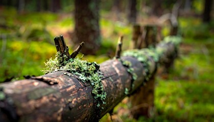 Fallen log covered in moss in forest