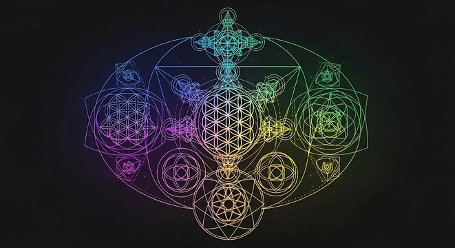Sacred Geometry - A Colorful and Intricate Geometric Design.