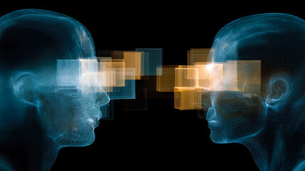 Digital connection between two virtual human profiles with data exchange visualization