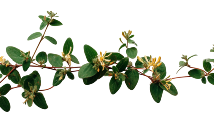 PNG of Delicate green leaves with clusters of yellow flowers, showcasing the beauty of nature's floral diversity.