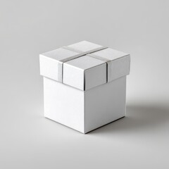 White Textured Gift Box with Silver Ribbon on Grey Background